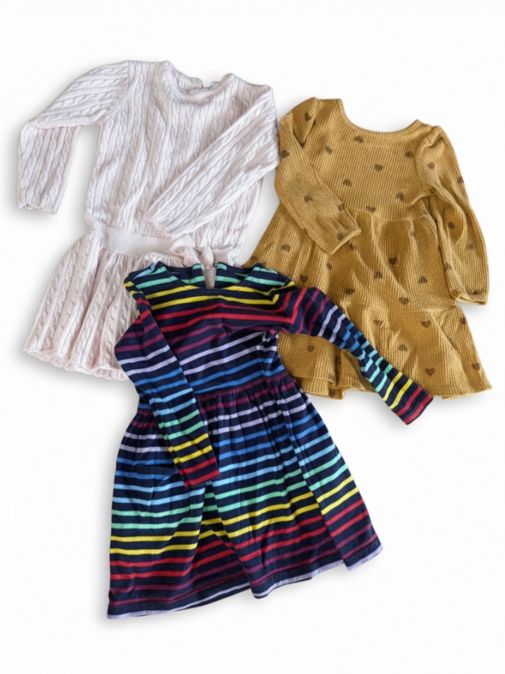 Girls' Long Sleeve Rainbow Stripe Knit Dress - Multicolor